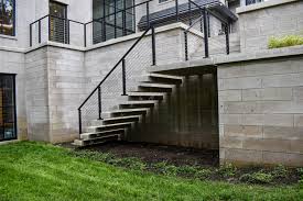 Modular stairs eliminate custom fabrication Modern Exterior Floating Stairs Compass Iron Works