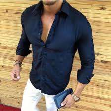 Fashion Lapel Collar Slim Fit Plain Shirt Fashion In 2019