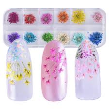 I used some real dried flowers for this design. Tiny Dried Flowers In Different Colours 36 In Tidy Case For Nail Art Glitter Arty Nails