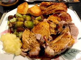 Homemade Roast Dinner Roast Pork Roast Potatoes Brussel Sprouts With Bacon And Chestnuts Crackling Apple Sauce Foo Roast Dinner Food Bacon Brussel Sprouts