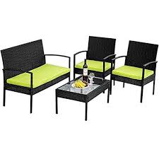 Hm Home 4 Pc Rattan Patio Furniture Set Wicker Conversation Set Garden Lawn Outdoor Sofa Set Cush Patio Furniture Sets Outdoor Sofa Sets Rattan Patio Furniture