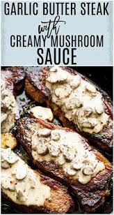Pan Seared Garlic Butter Steak Mushroom Cream Sauce Kamila Kitchen Mushrooms Garlicbutter Steakrecipes Resep Makanan Jamur Resep Steak