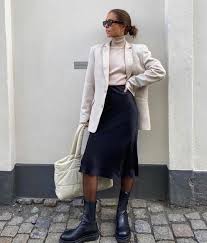 Black Silk Skirt Midi Trends Silk Slip Skirt Basic Black Long Etsy In 2020 Fall Fashion Outfits Skirt Outfits Fall Black Midi Skirt Outfit