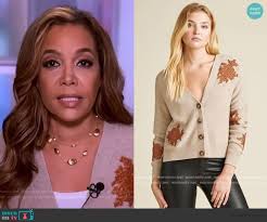 Sunny S Beige Floral Embellished Cardigan On The View Embellished Cardigan Outfit Details Embellished