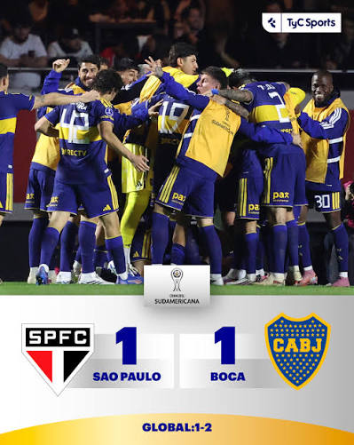 🔵🟡✓ ¡EL XENEIZE ESTÁ EN LAS SEMIFINALES! Boca igualó por 1-1 ante Sao  Paulo y, gracias al global a favor, avanzó a la siguiente instancia de la # CopaSudamericana. Lozano anotó el tanto