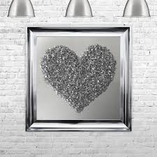 Black And Silver Wall Art Uk Liquid Wall Art With Swarovski Crystal Silver Heart Sparkle Your Space Ltd Silver Wall Art Heart Wall Art Heart Mirror