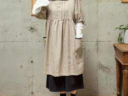 ロング丈のかわいいワンピース型の割烹着の作り方 ぬくもり おしゃれ エプロン 作り方 手作り 服 簡単 ワンピース 型紙 無料