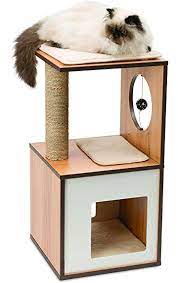 Vesper V Box Cat Tree Small In Walnut Modern Cat Tree Vesper Cat Furniture Small Cat Tree