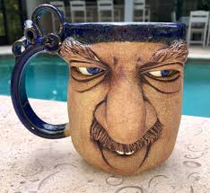 Old Man Funny Face Coffee Mug Stoneware Glazed Pottery Big Nose Mustache Euc Mugs Coffee Mugs Glazes For Pottery