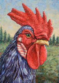 James W Johnson Acrylic Wild Blue Rooster Rooster Painting Rooster Art Animal Portraits Art