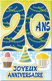 Carte anniversaire 20 ans à télécharger et imprimer gratuitement. Carte Anniversaire Age 20 Ans Contour Jaune