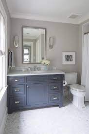 Blue And Grey Bathroom With Italian White Carrera Marble Transitional Bathroom Benjamin Moore French Be Boys Bathroom Painting Bathroom Bathroom Makeover