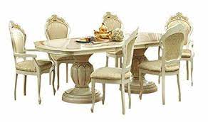 Esf Leonardo 7 Pieces Traditional Ivory Finish Classic Italian Dining Room Set Classic Dining Room Italian Dining Room Fabric Dining Room Chairs