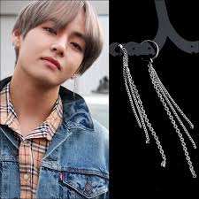 Bts V Chain Titanium Earrings Kf30360 Unzzy Bts Earrings Titanium Earrings Kpop Earrings