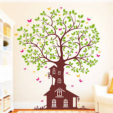 Wandtattoo in diesem haus bei stickermann.de. Baum Haus Schmetterling 4farbig Wandtattoo