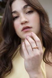 Contemporary Orange Coral & Seed Pearl Ring 9 Carat Yellow Gold