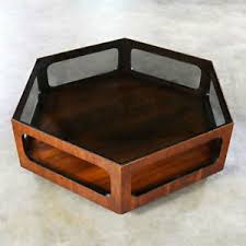 Ana, i borrowed the structure of your hexagon picnic table and created a coffee table to compliment my collection of adirondack chairs on our patio. Mcm Lane Alta Vista Hexagon Coffee Table Walnut And Smoked Glass Style 1121 04 Ebay