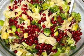 Drain and transfer to a large bowl. Christmas Pasta Salad Roasted Brussels Sprouts Broccoli Mozzarella Cheese Kalamata Olives And Pomegranate Christmas Pasta Veggie Dishes Easy Salad Recipes