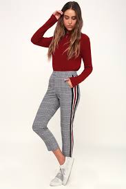 Black And Red Checkered Pants Plaid Tidings Black And White Plaid Side Stripe Trouser Pants Side Stripe Trousers Black And White Pants Pants Women Fashion