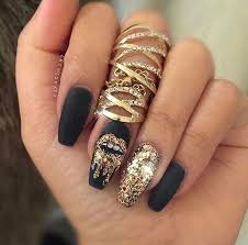 Square Black Acrylic Nails With Glitter Nails Black Gold Coffin Square Ballerina Gold Nail Designs Black Gold Nails Glitter Gel Nails