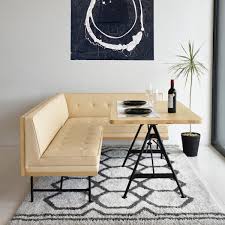 カウチソファ 右肘タイプ ヴィンテージ調 PVCレザー張り 幅120cm （ 開梱設置 ソファー ダイニングソファ 高め 木目調 レザー調 ダイニング  リビング L字 異素材 スチール脚 おしゃれ スタイリッシュ 北欧 完成品 ） 【ベージュ】