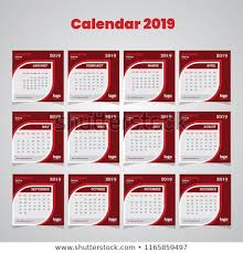 Calendar Design For 2019 Year New Calendar Design Collection Vector Design Print Template With Out Place For Photo