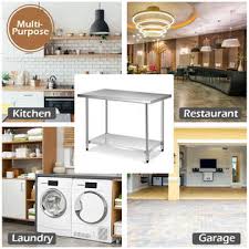 Stainless steel kitchen utility table with locking casters the sportsman series stainless steel work the sportsman series stainless steel work table with rolling casters is a durable and portable work surface for use in the home or commercial kitchen, garage, shop, retail space, or basement. Costway 30 X 48 Stainless Steel Commercial Nsf Kitchen Prep Work Table W 4 Wheels Home