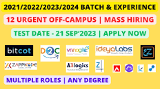 12 Urgent Hiring | 2021/2022/2023/2024 batch & Experience | Any Degree |  Multiple roles