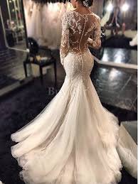 Abiti da sposa a sirena economici on line con personalizzazione gratuita e confezionamento su misura senza costi aggiuntivi. Abito Da Sposa V Scollo Coda A Strascico Corto Con Maniche Lunghe Sirena In Pizzo Buyabiti It