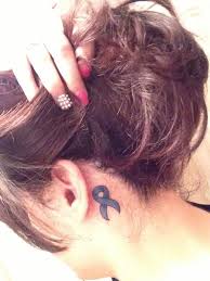 This is a tattoo of a green ribbon (gastroparesis), white ribbon (invisible illness and lung cancer), and a blue ribbon (chronic illness). 30 Unique Purple Ribbon Tattoos