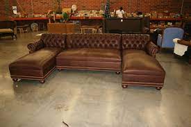 Large Brown Leather Tufted Chaise Sectional Sofa Leather Chaise Sectional Double Chaise Sectional Sectional