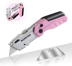 We believe in helping you find the product that is right for you. Workpro Folding Utility Knife Quick Change Pink Box Cutter With Blade Storage Compartment Hidden In Lightweight Aluminum Die Cast Handle 12 Extra Blades Included Pink Ribbon Amazon Com
