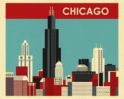 Chicago Illinois Red Stripe Skyline Chicago Poster Skyline Art Chicago Art