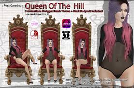 Second Life Marketplace Miss Canning Queen Of The Hill Throne 3 Poses Bodysuit A 3d illustration of a woman with a fur sitting on a throne in a misty forest by being surrounding. hill throne 3 poses bodysuit