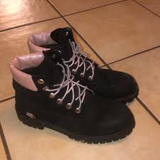 Black And Rose Gold Timberlands Timberland Shoes Black Timberlands With Rose Gold Pink Detail Color Black Pink Size 7 5 Black Timberlands Timberland Timberlands Shoes