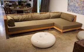 Modern L Shaped Sofa Made Of Solid Teak Wood Without Cushion Cushions On Sofa Wooden Sofa Designs Wooden Sofa Set Designs