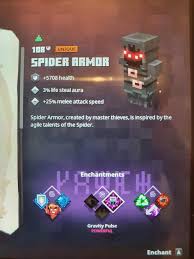 Like the vanilla minecraft that inspired minecraft dungeons, enchantments upgrade your gear with magical abilities, and now play a more significant role in the fundamentals of combat. Spider Armor Enchantments Possibly Fb Build Minecraftdungeons
