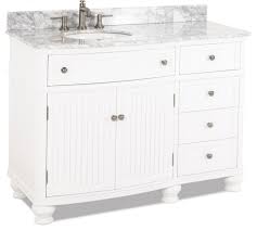 Bathroom backsplash chic bathrooms backsplash bathroom inspiration bathroom decor bathroom design vanity backsplash powder bath backsplash designs. 48 White Vanity Bead Board Doors Curved Front Carrara Marble Top Offset Bowl Traditional Bathroom Vanities And Sink Consoles By Kolibri Decor Houzz