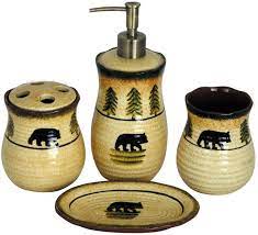 Check out our lodge bathroom selection for the very best in unique or custom, handmade pieces from our bathroom there are 6978 lodge bathroom for sale on etsy, and they cost $38.05 on average. Amazon Com Hiend Accents Rustic Black Bear 4 Pc Lodge Bathroom Countertop Accessory Set Tan Forest Green Brown Home Kitchen