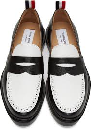 Black And White Penny Loafers Thom Browne Black White Lightweight Sole Penny Loafers Ssense Thom Browne Loafers Penny Loafers