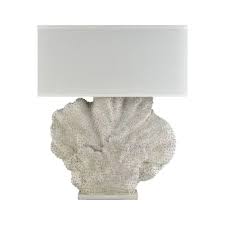 White sea coral on lucite stand with white lamp shade. Aged White Coral Outdoor Table Lamp Made Of Composite And Linen With A White Linen Shade With An Aged White Coral Overstock 32390449