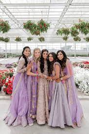 Purple Indian Wedding Party Outfit Inspiration Photographed In A Greenhouse Indian Bridesmaid Dresses Indian Wedding Outfits Wedding Party Outfits