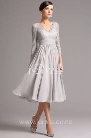 Tea Length Grey Vintage Lace Chiffon A Line Prom Dress Tea Length Cocktail Dresses A Line Cocktail Dress Gray Cocktail Dress