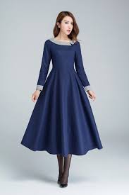 Winter Wool Dress Vintage Long Women Dresses Warm Winter Etsy In 2020 Wool Dress Modern Dress Winter Wool Dress