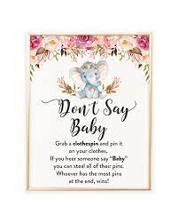 The term shower is often assumed to mean that the expectant mother is showered with gifts. Elephant Baby Shower Games Don T Say Baby Printable Sign Let S Baby Shower
