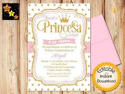 Birthday Party Invitation In Spanish Spanish Princess First Birthday Invitation Pink And Gold Birthday Invitations First Birthday Invitations Princess First Birthday