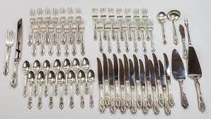 See more ideas about silverware, silverware set, settings. 1934 Wallace Rose Point 64 Piece Sterling Silver Flatware Set 3046 Grams Total Weight Estates Consignments 1934 Wallace Rose Point 64 Piece Total Sterling Silver Flatware Set 3046 Grams Total Weight
