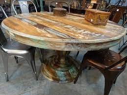 Colorful Reclaimed Wood Round Dining Table With Pedestal Base Round Wood Dining Table Round Dining Room Table Reclaimed Wood Round Dining Table