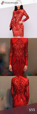 Deep v neckline padded shoulders maxi length double slit long sleeve 95% polyester 5% spandex imported from fashion nova go on the spree without the splurge! Red Long Sleeve Dress Fashion Nova Cheap Buy Online