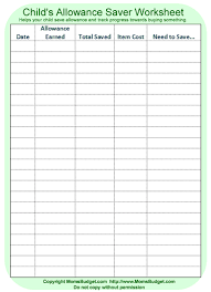 free printable kids allowance saving worksheet allowance